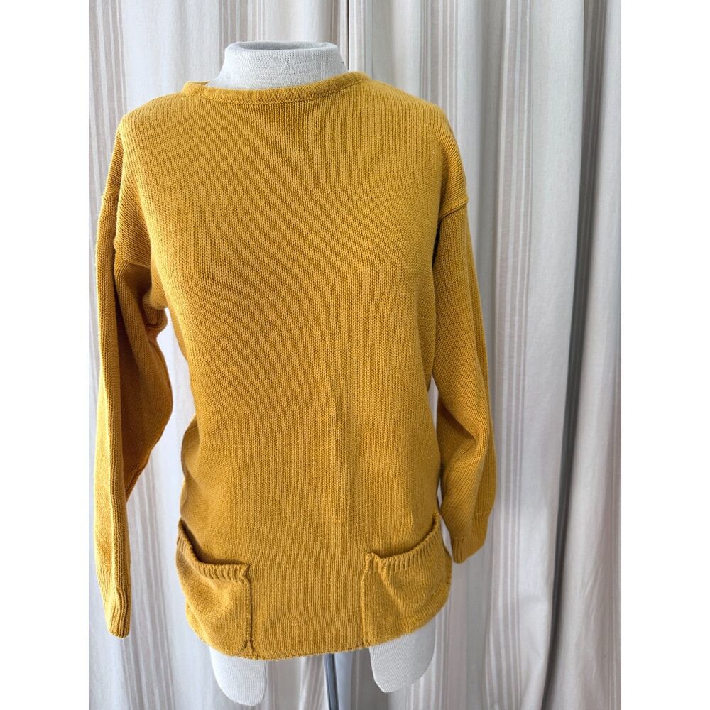 Vintage Sweater Bee Mustard Yellow Ramie Cotton Pocket Sweater Medium
